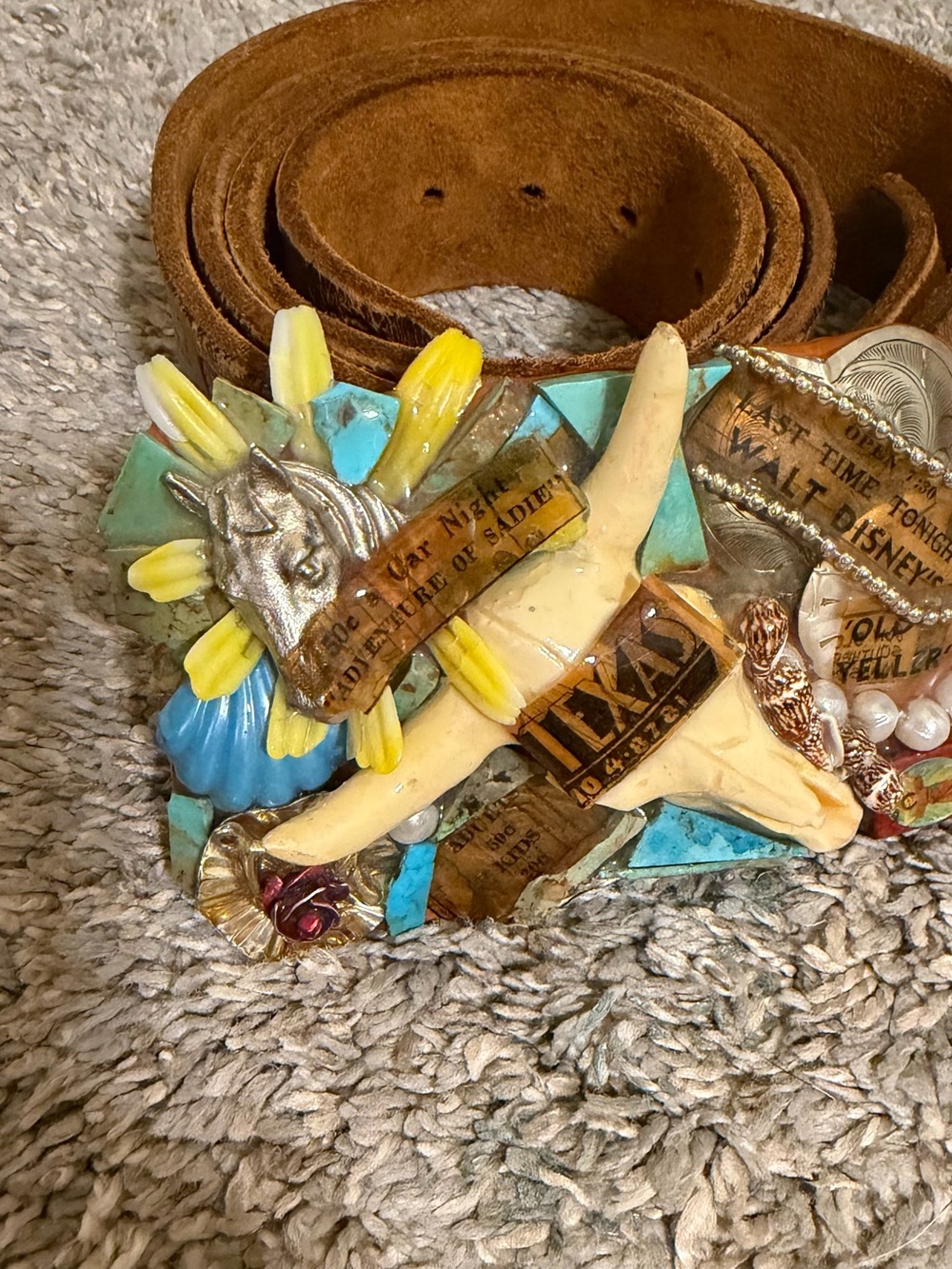 Handmade Western Belt buckle (Bonedust) and vintage belt